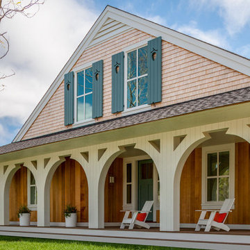Front Porch with Flat White Wood Columns - Boston Magazine Design Home 2016 - Pl