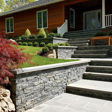 Garden City blue stone steps and stone wall.