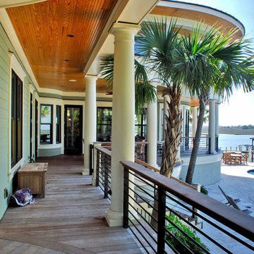 Horizontal railing adds to nautical feel of porch