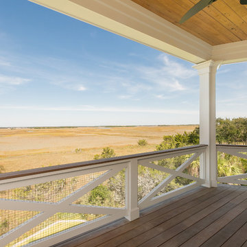 Ipe Rear Porch with Stained Wood Ceiling and X Rail