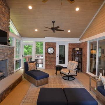 Large Stone Fireplace in Durham Three-Season Room