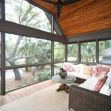 Outdoor porch with hardwood roof