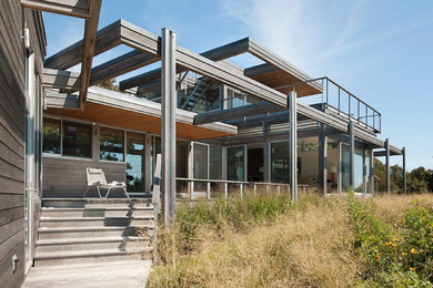 This is an example of a contemporary veranda in Boston.