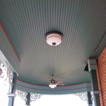 Porch ceiling with lighting and fan
