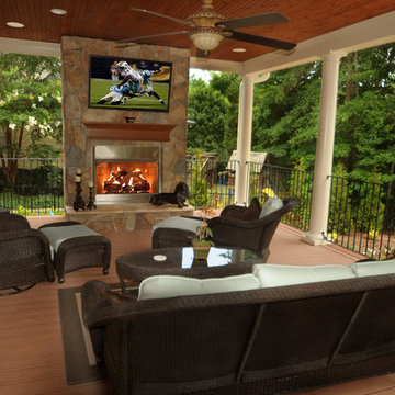 Porch with fire-pit, to steps away from the pool...