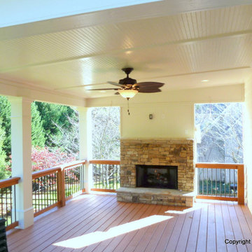 Roswell Shed roof porch with fireplace