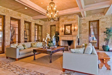 Tuscan living room photo in Dallas