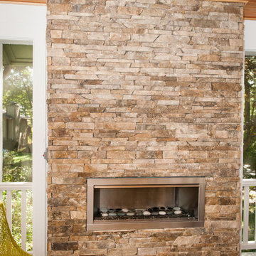 Screen Porch Addition-Stack Stone Fireplace