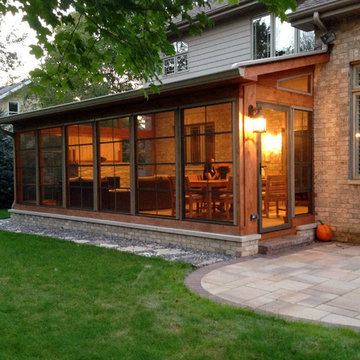 Screen Porch with Fireplace & Patio with Fire Pit