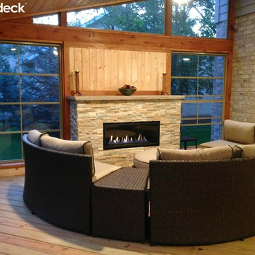 Screen Porch with Fireplace & Patio with Fire Pit
