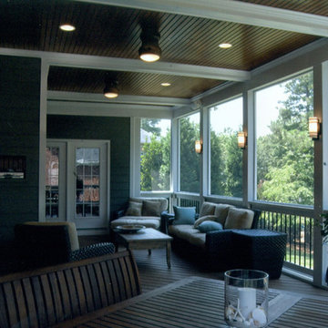 Screened in Porch with exposed beams and T/G ceiling
