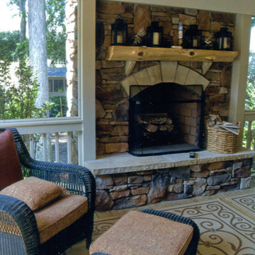 Screened in porch with Masonry Fireplace