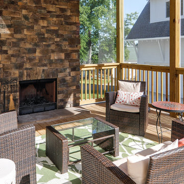 Screened Porch with Natural Stone Fireplace