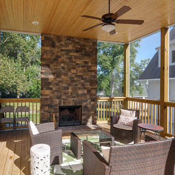 Screened Porch with Natural Stone Fireplace