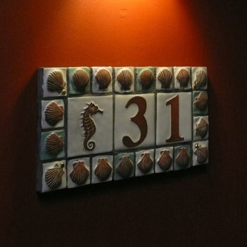 Shell Address Number Plaque with Seahorse Accent