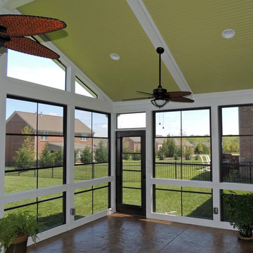 Stamped concrete floor on EzeBreeze porch