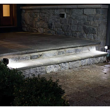 Stone Front Porch with LED Path Lights