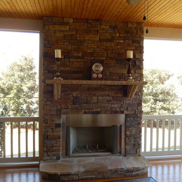 Summerfield NC Screen Porch with Stone Fireplace