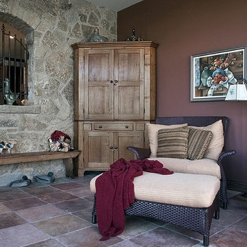 Sun Porch with Stone Interior Wall and French Quarter Tuscan Cotto Straight and