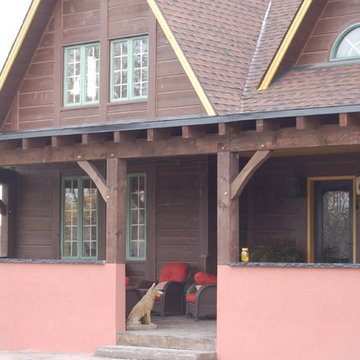 Timber Frame Porch on Log Home - Wainflet