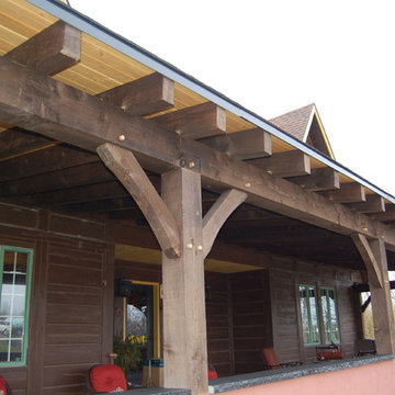 Timber Frame Porch on Log Home - Wainflet