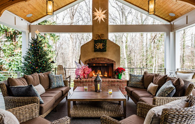 25 Cozy Covered Patios and Porches With Fire Features
