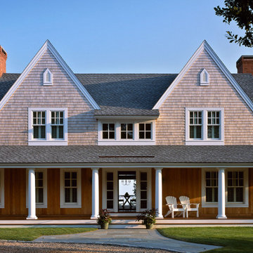 Waterfront Shingle Style Home and Front Porch - Stage Neck - on Cape Cod, MA