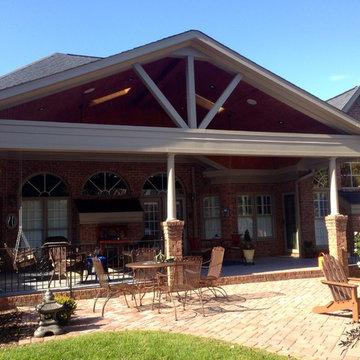 Waxhaw NC large open porch with outdoor fireplace