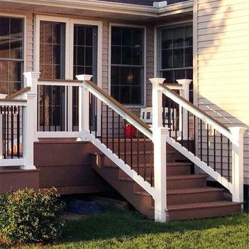 White Deck Top Deck Stair Railing Kits with Round Aluminum Balusters