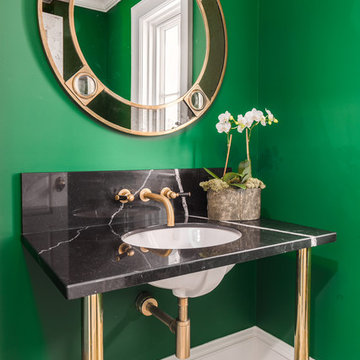 Antique Mirror + Brass Leg Washstand Powder Room