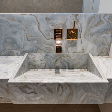 Avalanche Quartzite Custom Integrated Powder Room Sink and Vanity