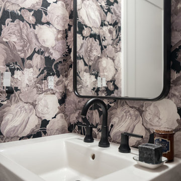 Black and White Floral Powder Room