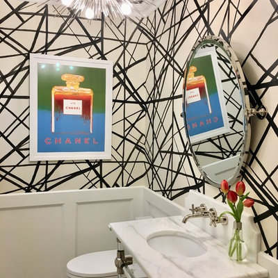 Example of a mid-sized minimalist powder room design in New York