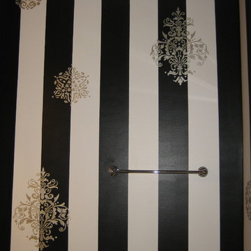 Black and white stripes with raised silver stenciling