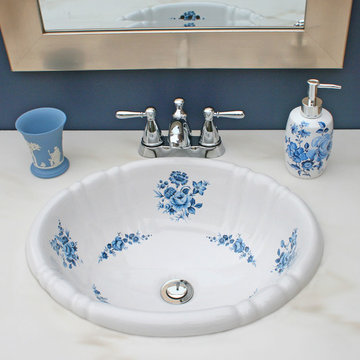 Blue Amaranth Hand Painted Sink in Blue Bathroom