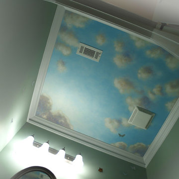 Blue Sky Mural Ceiling on Canvas with Silver  Leaf Accents by Visionary Mural Co
