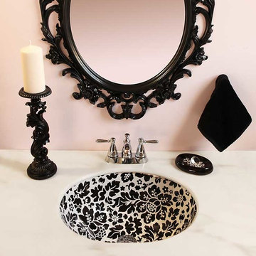 Bold Black & White Floral Hand Painted Sink