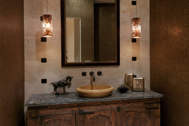 Powder room - transitional powder room idea in Phoenix with a vessel sink