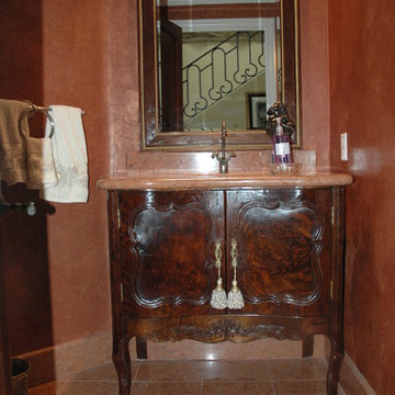Carved wood vanity