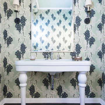 Colorful Powder Room with Floral Wallpaper