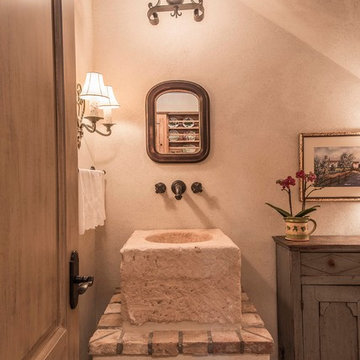 Country French Powder Room with Stone Sink