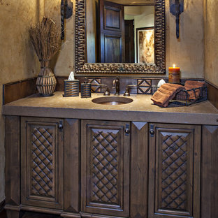 Bäder mit Beton-Waschbecken/Waschtisch und brauner Waschtischplatte