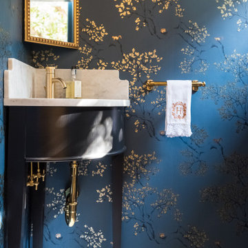 Deep Blue Chinoiserie. Inspired Wallpaper in a Historic Home