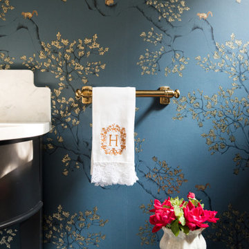 Deep Blue Powder Bath Chinoiserie Inspired Wallpaper