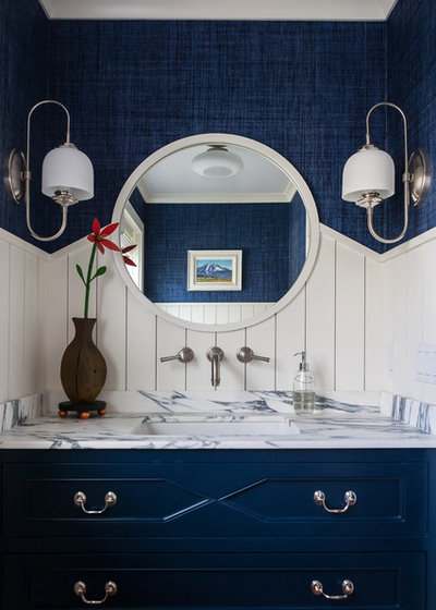 Beach Style Powder Room by Shelter Interiors LLC