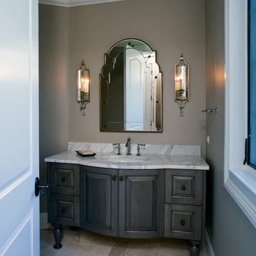 Formal Powder Room with Grey Stained Furniture Style Vanity