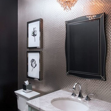 Formal Powder Room with silver walls