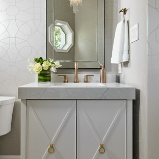 75 Beautiful Transitional Powder Room With White Cabinets Pictures Ideas May 2021 Houzz