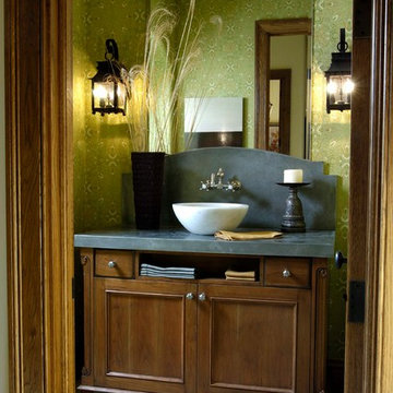 Furniture Style Recessed Panel Powder Room Vanity with Slate Countertop