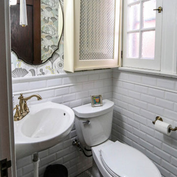 Historic 1925 Vintage Powder Room with White Subway Tile